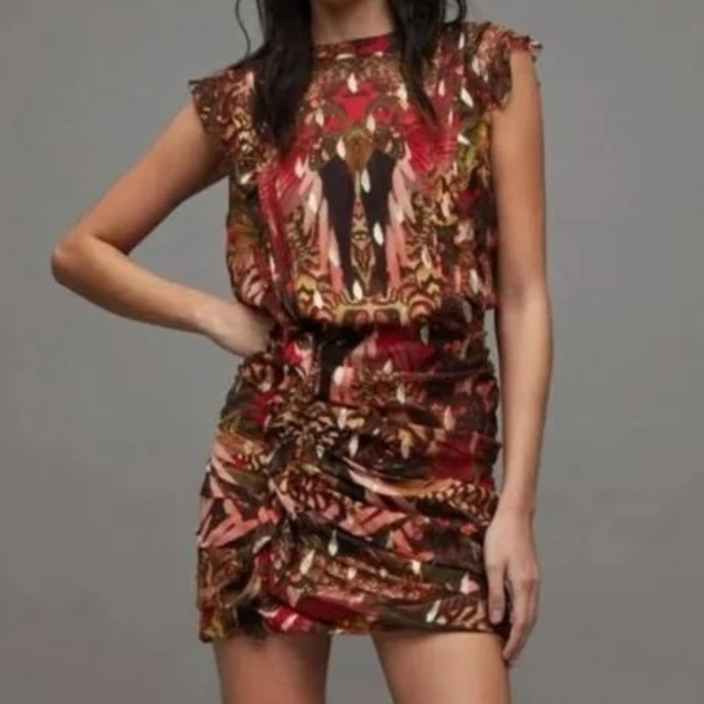 Nwt! Allsaints 'Hali Gene' Ruffle Sleeve Midi Dress - Size Us 2